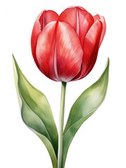 Tulip Flower, Watercolor Illustration With White Background