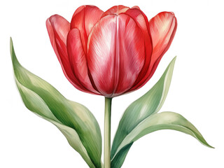 Tulip Flower, Watercolor Illustration With White Background