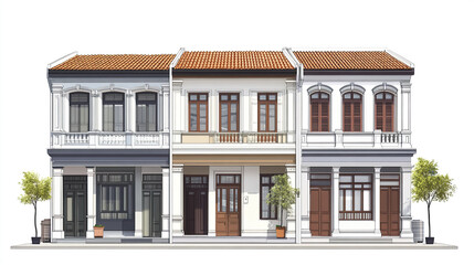 Fototapeta premium Terraced houses with classic architecture and trees in front