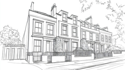 Fototapeta premium Elegant terrace houses with classic architecture line quiet street