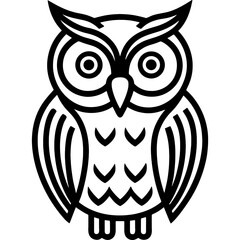 owl bird simple black line art image, Black bold outline vector icon, Bird vector illustration