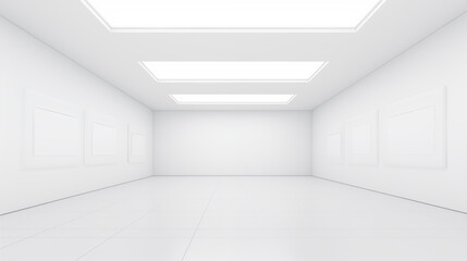 Obraz premium Pièce complètement blanche en intérieur, vide, avec lumière éblouissante, mur et sol. Ambiance claire, lumineuse. Arrière-plan pour conception et création graphique.