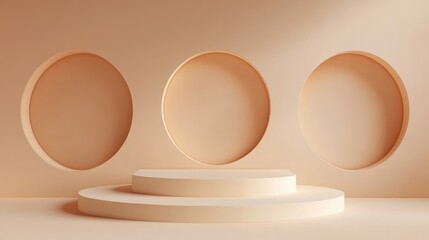 Fototapeta premium Minimalist beige podium display, empty stage for product presentation