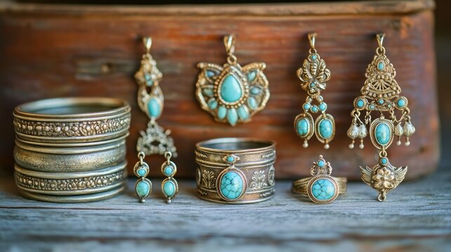 Antique turquoise and metal jewelry collection - Powered by Adobe
