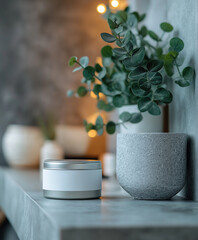 cosmetic jar cream container in spa room , skin care natural product presentation.