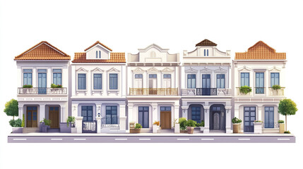 Fototapeta premium Terraced houses with classic architecture and balconies