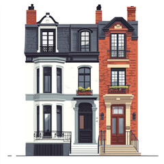 Obraz premium Two elegant townhouses with contrasting facades stand side by side