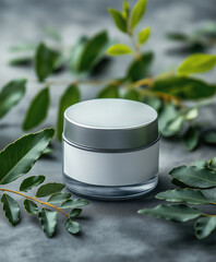 cosmetic cream and green leaves 