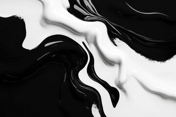 Black and white swirling paints merging. Contrast paint for art, background