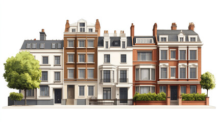 Obraz premium Row of elegant townhouses with classic architecture and greenery