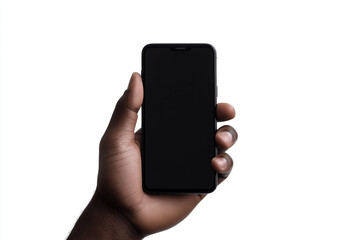 Holding a Black Smartphone: Close-up shot of a hand gracefully cradling a sleek, black smartphone, ideal for showcasing user interface designs and tech concepts.