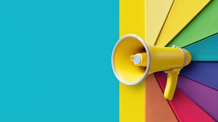 A bold, colorful backdrop paired with a striking megaphone creates a dynamic visual perfect for grabbing attention and amplifying your marketing message.

