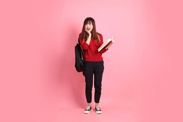 20s asian woman in red t-shirt