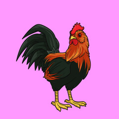 Cartoon Rooster Standing Proud Colorful Vector Illustration
