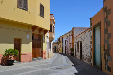 Street of the old town of Aguimes. Spanish town in the eastern part of the island of Gran Canaria, Canary Islands.