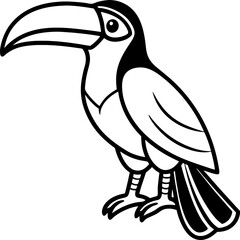 Toucan bird simple black line art image, Black bold outline vector icon, Bird vector illustration