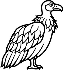 Vulture bird simple black line art image, Black bold outline vector icon, Bird vector illustration