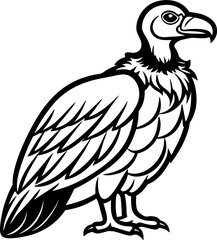 Vulture bird simple black line art image, Black bold outline vector icon, Bird vector illustration
