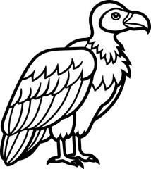 Vulture bird simple black line art image, Black bold outline vector icon, Bird vector illustration