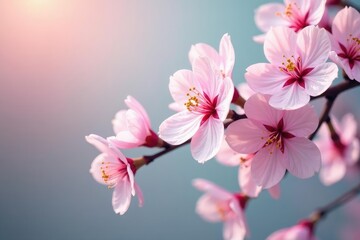 Fototapeta premium Delicate pink cherry blossoms, soft pastel hues, floral repeat , nature, sakura pattern