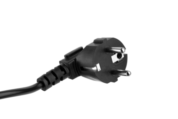 black plastic plug from an electrical appliance for plugging into an electrical outlet, isolated