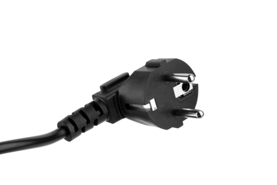 black plastic plug from an electrical appliance for plugging into an electrical outlet, isolated