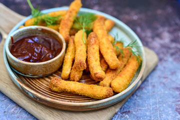 Mozzarella sticks Italian cheese breaded  oven baked  mozzarella sticks with   burger sauce ..Italian street food.