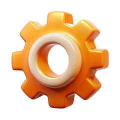 3D Yellow Gear Icon with White Center, Mechanical Cogwheel Illustration
