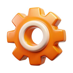 3D Yellow Gear Icon with White Center, Mechanical Cogwheel Illustration