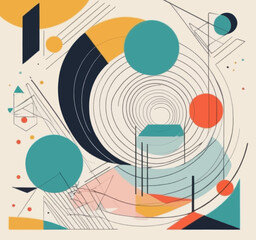 Obraz premium Abstract Geometric Art Print featuring vibrant circles lines and shapes in a modern style perfect for wall decor or design projects