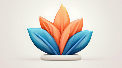 Abstract 3D Render of Blue and Orange Leaves on White Background