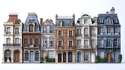 Fototapeta premium row of elegant European style townhouses with ornate facades