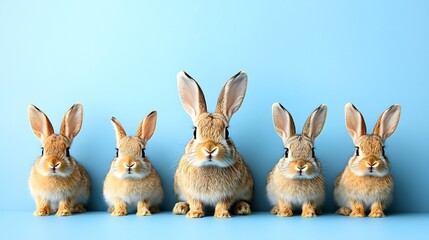 Obraz premium Five Rabbits Blue Background.