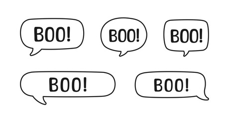 Halloween Boo Speech Bubble Sound Effect Outline Line Art Doodle Illustration Set