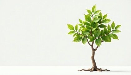 Obraz premium Single young tree, delicate leaves, white backdrop, isolated, background, spring