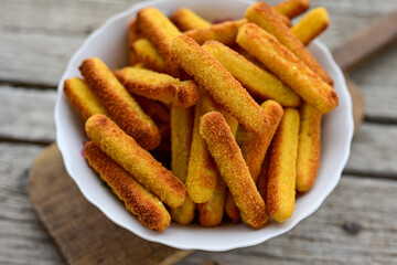 Mozzarella sticks Italian cheese breaded  oven baked  mozzarella sticks with   burger sauce ..Italian street food.