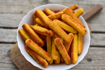 Mozzarella sticks Italian cheese breaded  oven baked  mozzarella sticks with   burger sauce ..Italian street food.
