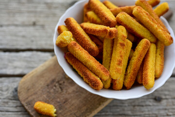 Mozzarella sticks Italian cheese breaded  oven baked  mozzarella sticks with   burger sauce ..Italian street food.