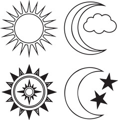 Sunny summer weather set of vector sun icons design