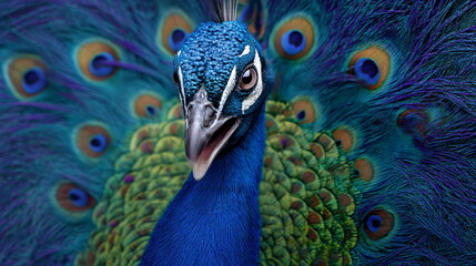 Fototapeta premium Majestic Peacock Portrait with Vibrant Feathers