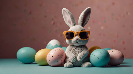 Easter Bunny with Sunglasses and Eggs