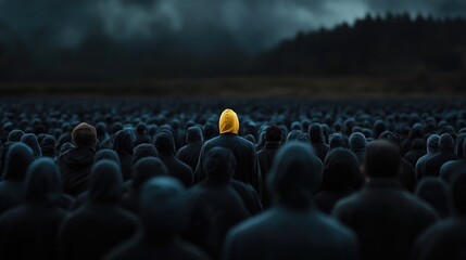 Obraz premium The distinctive yellow figure attracts attention among the blue figures.