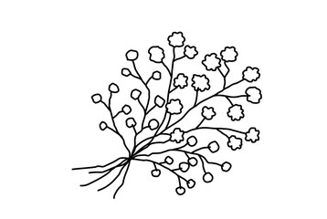 シンプルなミモザの花束の線画イラスト　黒　ベクター