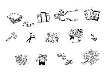 シンプルな線画のおしゃれなあしらいセット　ベクター　黒