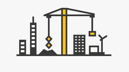 Obraz premium minimalistic illustration of construction site featuring buildings, crane, and construction materials, symbolizing urban development