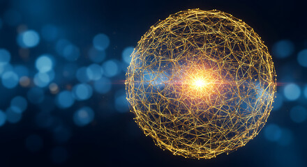 Abstract Golden Network Sphere Global Connection Technology Background Digital Data Illuminated