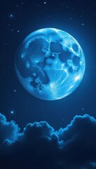 Obraz premium Rare blue full moon shining amidst Milky Way stars , starry night, universe, rare
