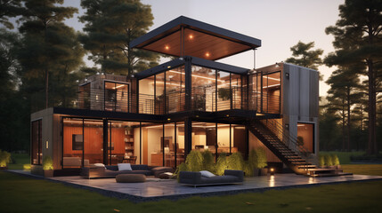 Naklejka premium Maison d'architecture moderne, villa de luxe. Arrière-plan pour conception et création graphique.