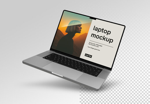 Mockup of a floating laptop