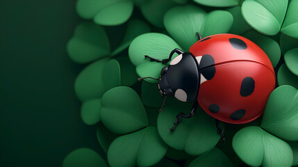 Red Ladybug on Green Clover Leaf